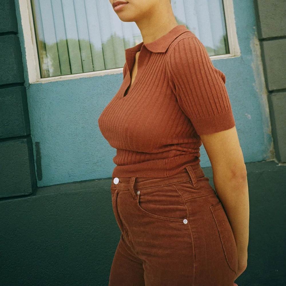 ROLLA'S Rust Ribbed Short-Sleeve Polo Top